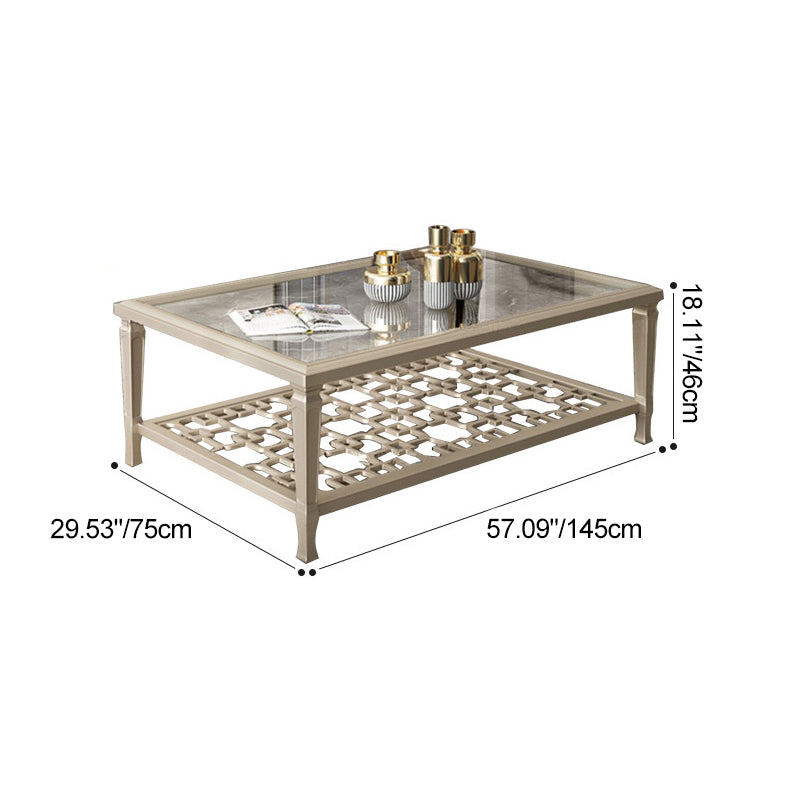 Contemporary Nordic Beech Wood Glass Hollow Square Rectangular Coffee Table With 2 Tiers For Living Room