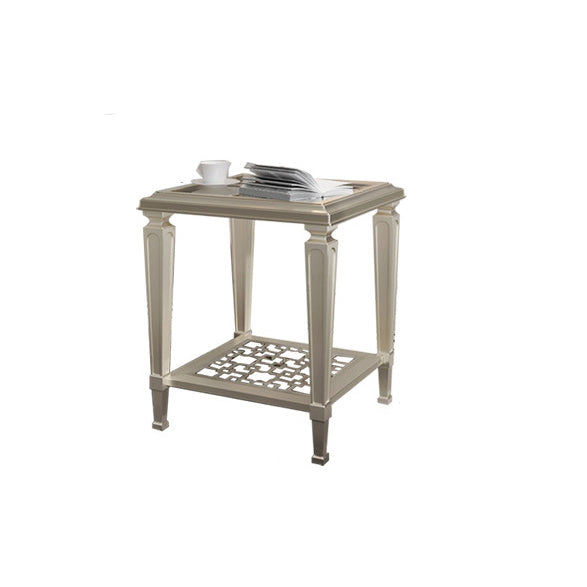 Table basse rectangulaire en verre creux en bois de hêtre nordique contemporain avec 2 niveaux pour salon 