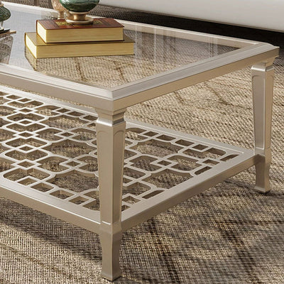 Contemporary Nordic Beech Wood Glass Hollow Square Rectangular Coffee Table With 2 Tiers For Living Room