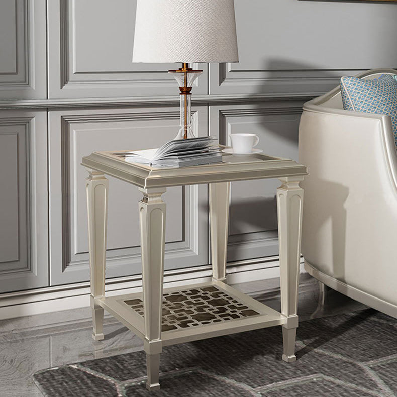 Contemporary Nordic Beech Wood Glass Hollow Square Rectangular Coffee Table With 2 Tiers For Living Room