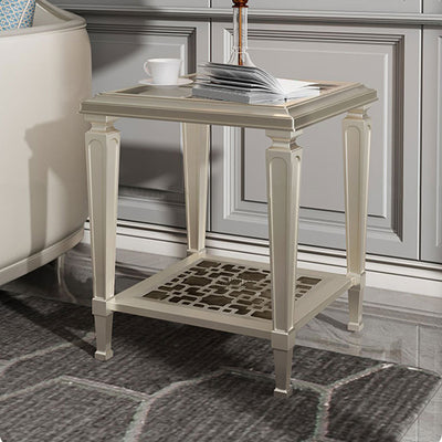 Contemporary Nordic Beech Wood Glass Hollow Square Rectangular Coffee Table With 2 Tiers For Living Room