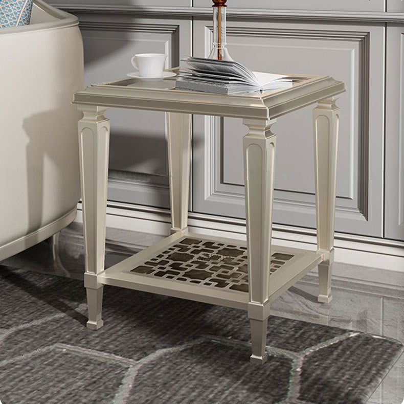Contemporary Nordic Beech Wood Glass Hollow Square Rectangular Coffee Table With 2 Tiers For Living Room