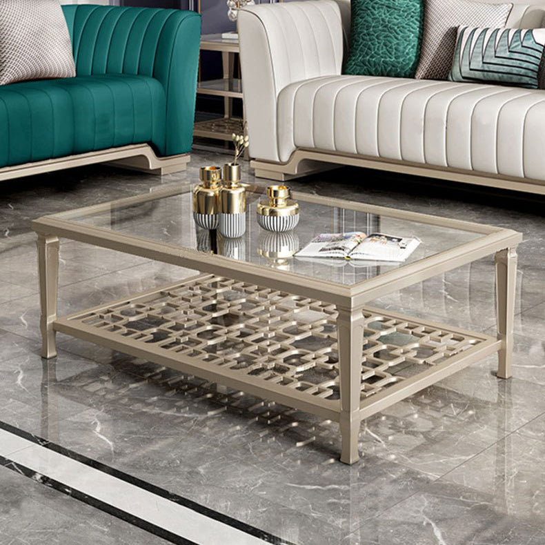 Contemporary Nordic Beech Wood Glass Hollow Square Rectangular Coffee Table With 2 Tiers For Living Room