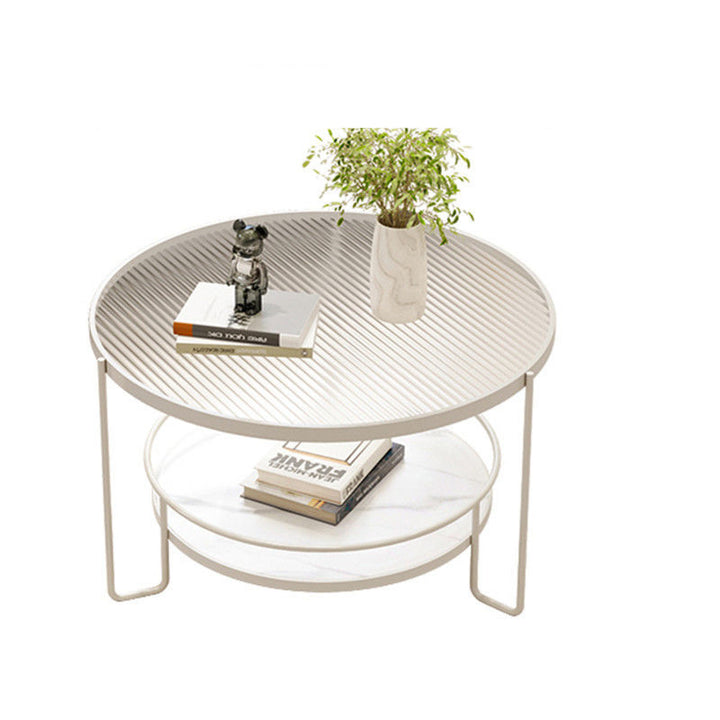 Contemporary Nordic Glass Eco-Friendly Engineered Wood Iron Round Coffee Table With 2 Tiers Storage For Living Room