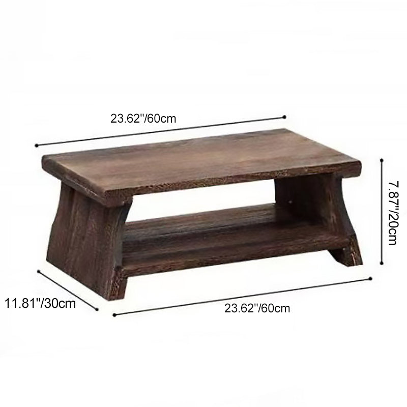 Traditional Chinese Solid Wood Rectangular Low Coffee Table With 2 Tiers For Living Room