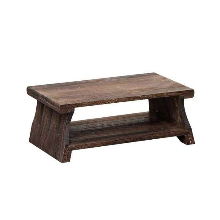 Traditional Chinese Solid Wood Rectangular Low Coffee Table With 2 Tiers For Living Room