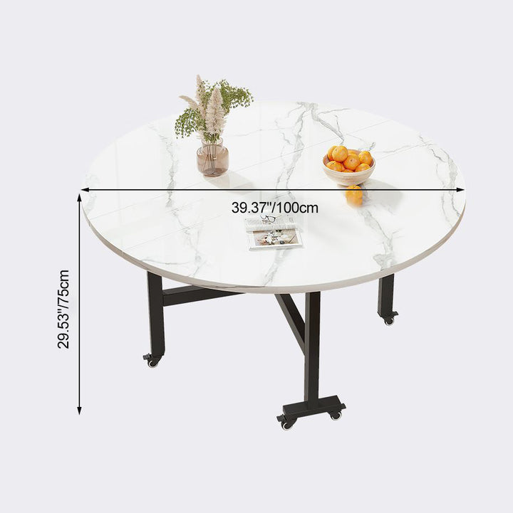 Mesa de comedor redonda plegable y móvil de tablero de partículas y acero al carbono de estilo minimalista moderno para 3/5/6/8/10 plazas 