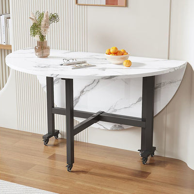 Modern Minimalist Plate & Carbon Steel Foldable Movable Round Dining Table For 3/5/6/8/10 Seats