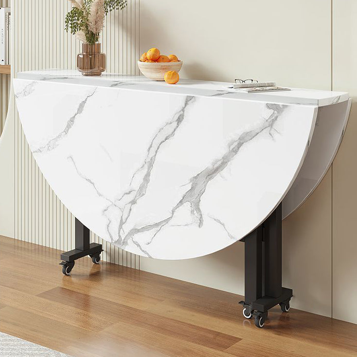 Mesa de comedor redonda plegable y móvil de tablero de partículas y acero al carbono de estilo minimalista moderno para 3/5/6/8/10 plazas 
