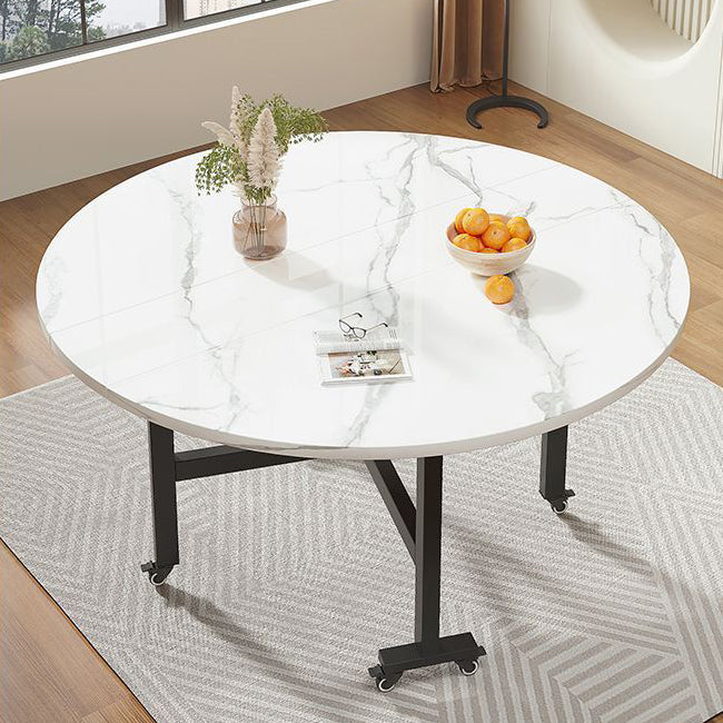 Modern Minimalist Plate & Carbon Steel Foldable Movable Round Dining Table For 3/5/6/8/10 Seats