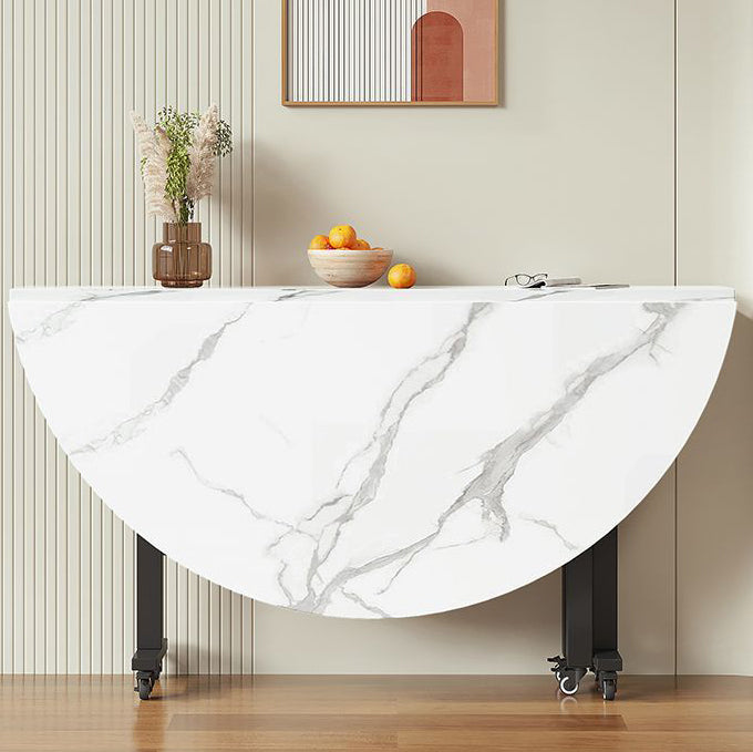 Modern Minimalist Plate & Carbon Steel Foldable Movable Round Dining Table For 3/5/6/8/10 Seats