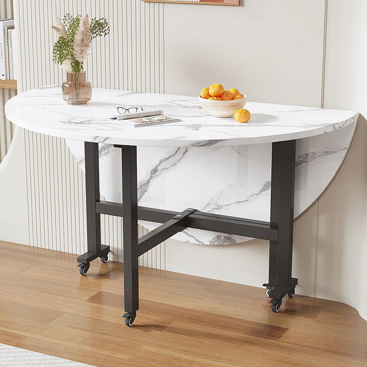 Mesa de comedor redonda plegable y móvil de tablero de partículas y acero al carbono de estilo minimalista moderno para 3/5/6/8/10 plazas 