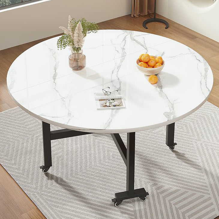Modern Minimalist Plate & Carbon Steel Foldable Movable Round Dining Table For 3/5/6/8/10 Seats