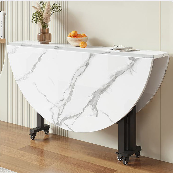 Mesa de comedor redonda plegable y móvil de tablero de partículas y acero al carbono de estilo minimalista moderno para 3/5/6/8/10 plazas 