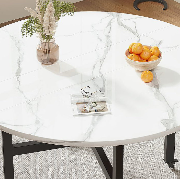 Modern Minimalist Plate & Carbon Steel Foldable Movable Round Dining Table For 3/5/6/8/10 Seats