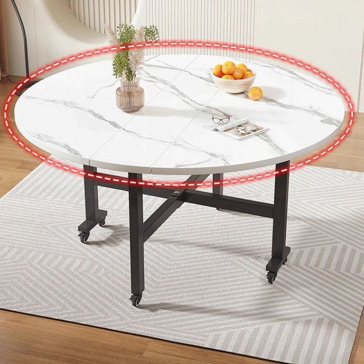 Modern Minimalist Plate & Carbon Steel Foldable Movable Round Dining Table For 3/5/6/8/10 Seats