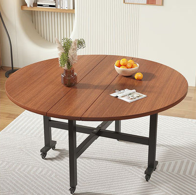 Modern Minimalist Plate & Carbon Steel Foldable Movable Round Dining Table For 3/5/6/8/10 Seats