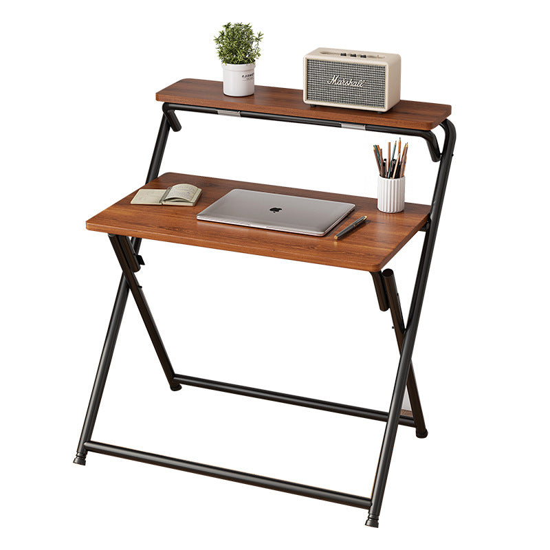 Modern Minimalist Panel & Carbon Steel Rectangular Foldable Desk With 2 Tiers For Home Office And Study