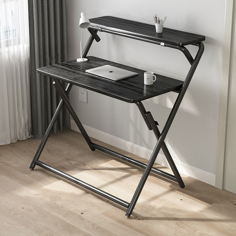 Modern Minimalist Panel & Carbon Steel Rectangular Foldable Desk With 2 Tiers For Home Office And Study