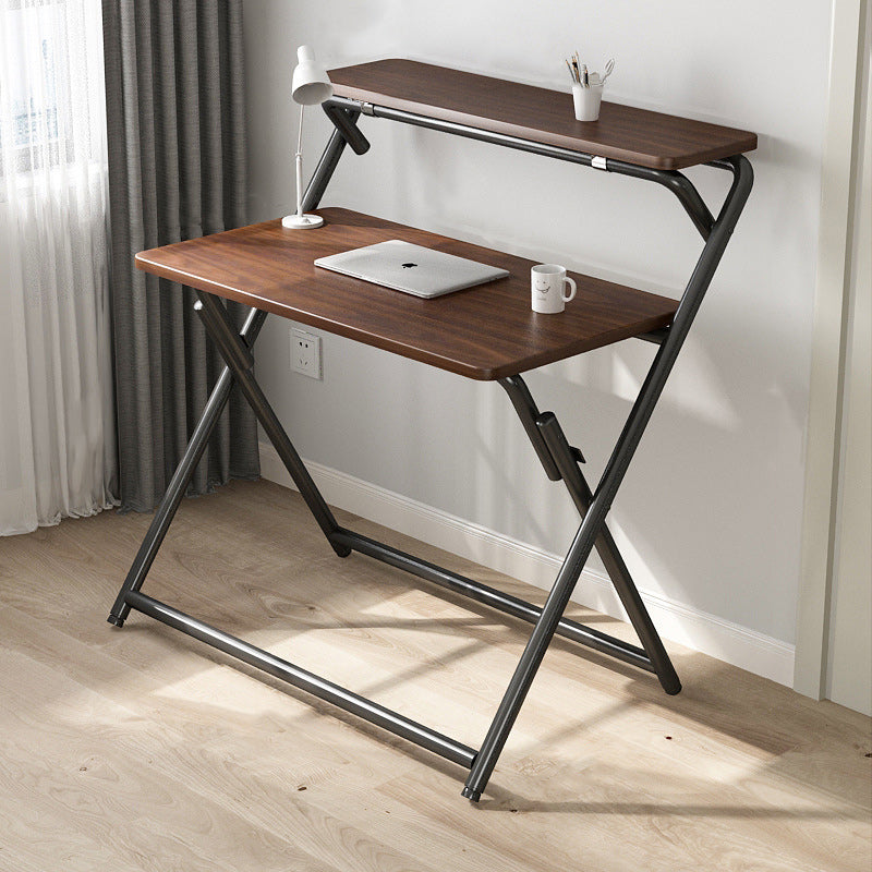 Modern Minimalist Panel & Carbon Steel Rectangular Foldable Desk With 2 Tiers For Home Office And Study