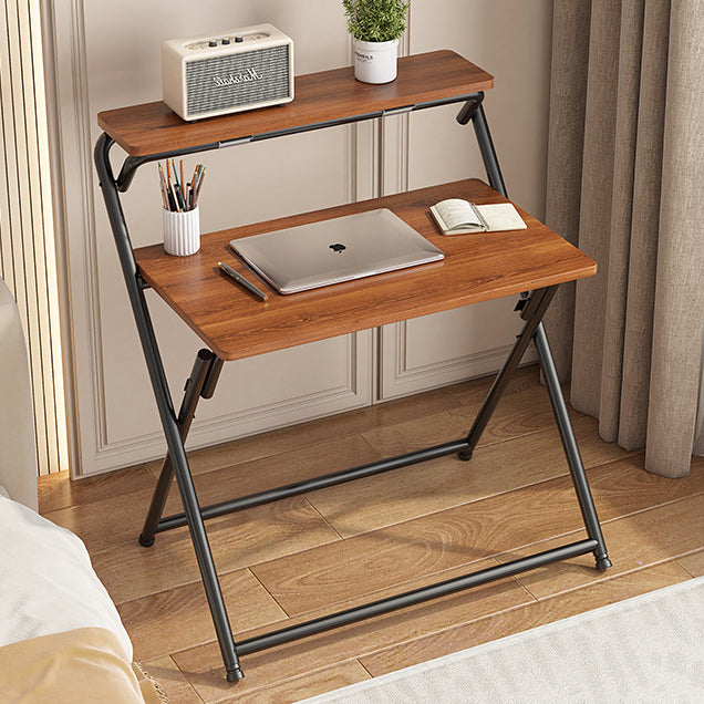 Modern Minimalist Panel & Carbon Steel Rectangular Foldable Desk With 2 Tiers For Home Office And Study