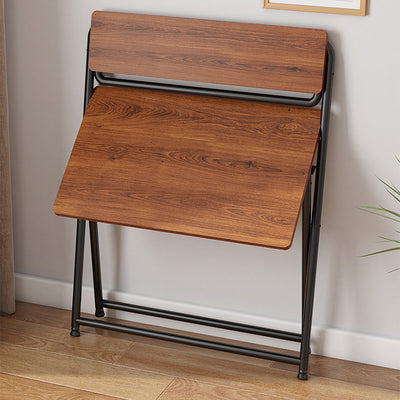 Modern Minimalist Panel & Carbon Steel Rectangular Foldable Desk With 2 Tiers For Home Office And Study