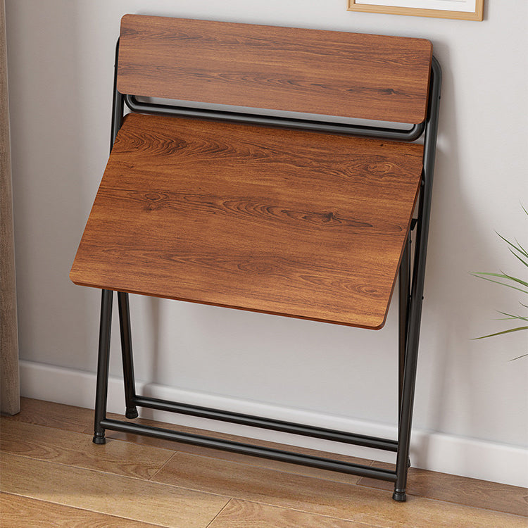 Modern Minimalist Panel & Carbon Steel Rectangular Foldable Desk With 2 Tiers For Home Office And Study