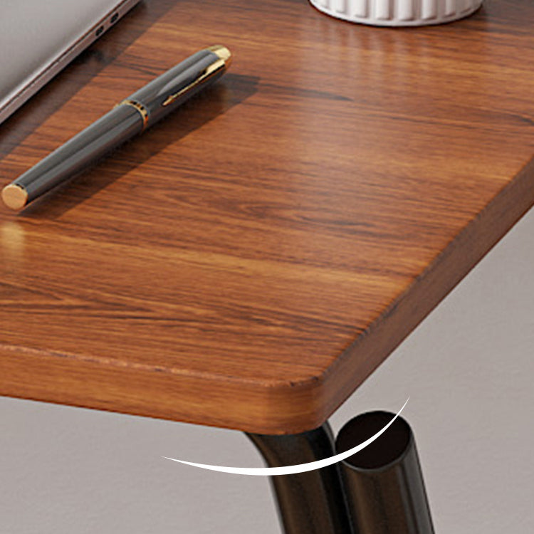 Modern Minimalist Panel & Carbon Steel Rectangular Foldable Desk With 2 Tiers For Home Office And Study
