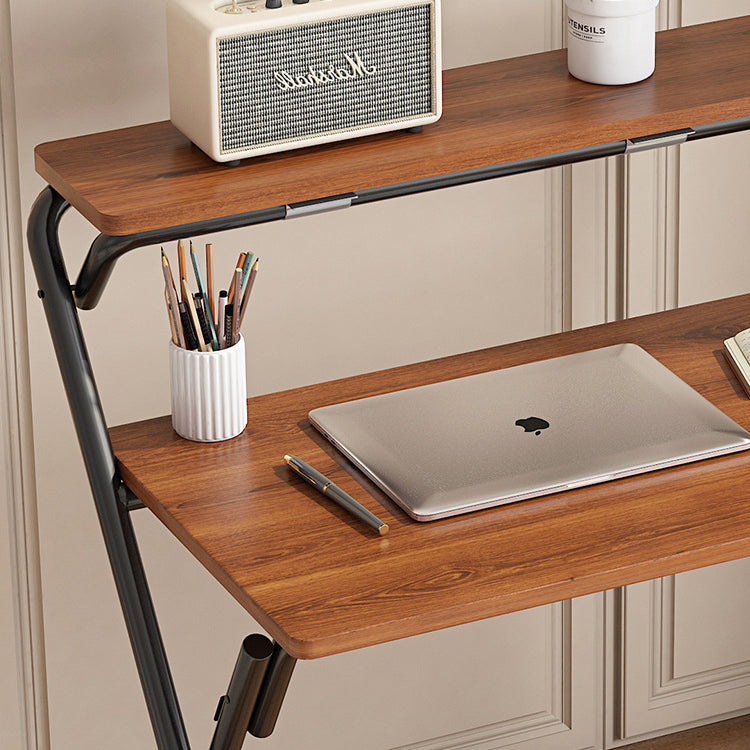 Modern Minimalist Panel & Carbon Steel Rectangular Foldable Desk With 2 Tiers For Home Office And Study