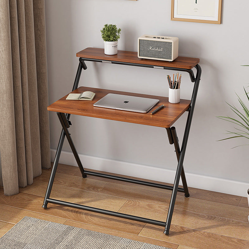 Modern Minimalist Panel & Carbon Steel Rectangular Foldable Desk With 2 Tiers For Home Office And Study