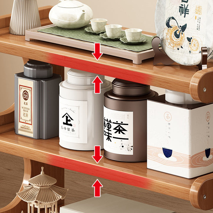 Traditional Chinese MDF & Bamboo Rectangular E-Shaped Bookshelf Storage Shelf With 2/3/4 Tiers For Living Room & Bedroom