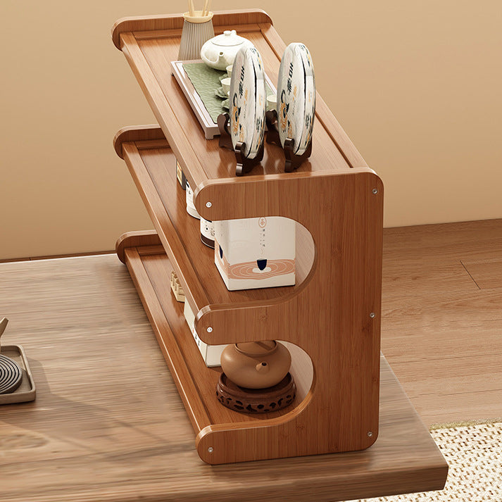 Traditional Chinese MDF & Bamboo Rectangular E-Shaped Bookshelf Storage Shelf With 2/3/4 Tiers For Living Room & Bedroom