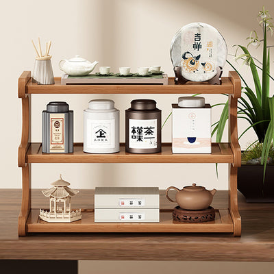 Traditional Chinese MDF & Bamboo Rectangular E-Shaped Bookshelf Storage Shelf With 2/3/4 Tiers For Living Room & Bedroom
