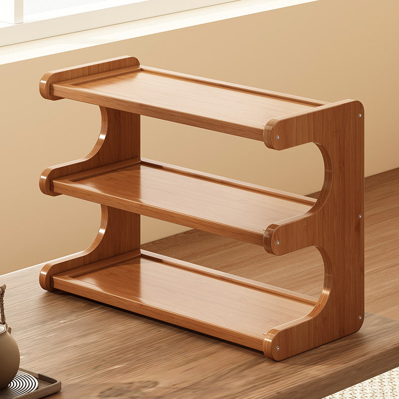 Traditional Chinese MDF & Bamboo Rectangular E-Shaped Bookshelf Storage Shelf With 2/3/4 Tiers For Living Room & Bedroom