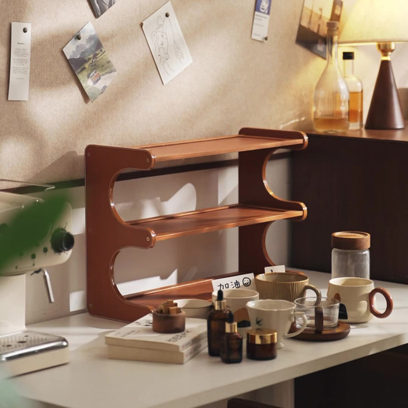 Traditional Chinese MDF & Bamboo Rectangular E-Shaped Bookshelf Storage Shelf With 2/3/4 Tiers For Living Room & Bedroom