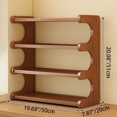 Traditional Chinese MDF & Bamboo Rectangular E-Shaped Bookshelf Storage Shelf With 2/3/4 Tiers For Living Room & Bedroom