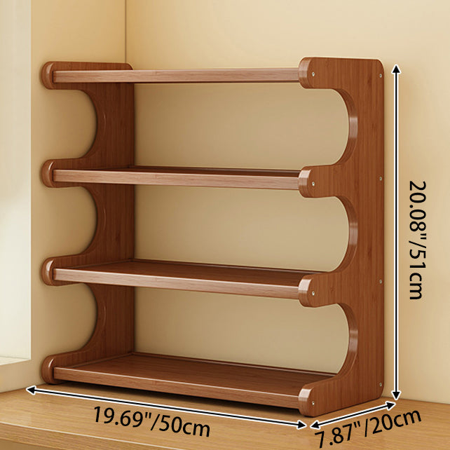 Traditional Chinese MDF & Bamboo Rectangular E-Shaped Bookshelf Storage Shelf With 2/3/4 Tiers For Living Room & Bedroom