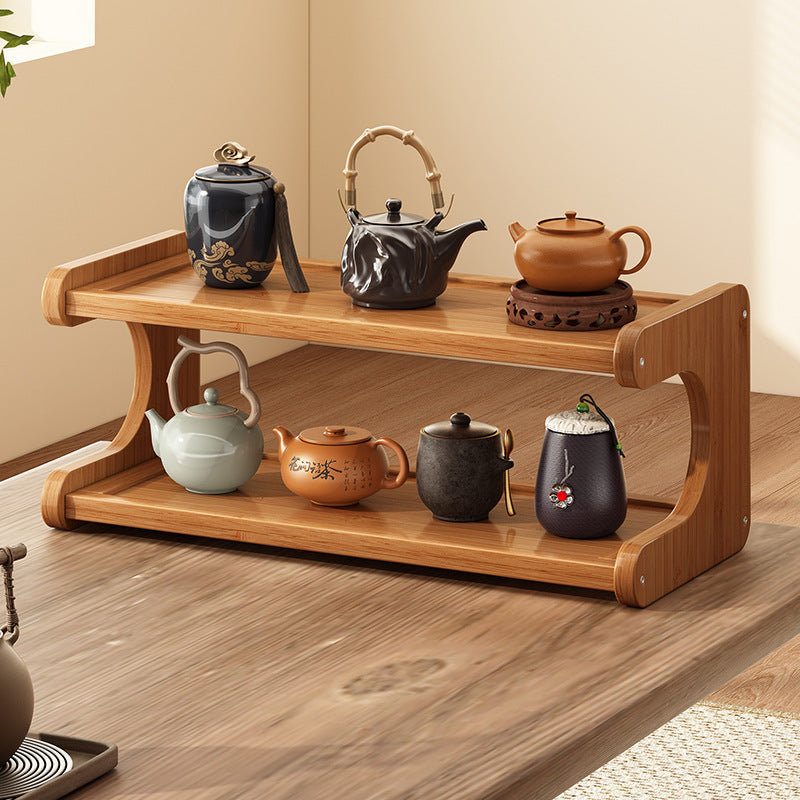Traditional Chinese MDF & Bamboo Rectangular E-Shaped Bookshelf Storage Shelf With 2/3/4 Tiers For Living Room & Bedroom
