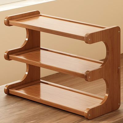 Traditional Chinese MDF & Bamboo Rectangular E-Shaped Bookshelf Storage Shelf With 2/3/4 Tiers For Living Room & Bedroom