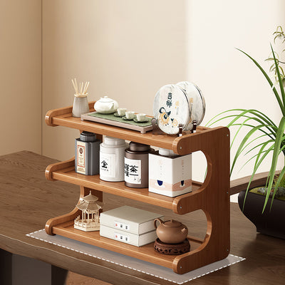 Traditional Chinese MDF & Bamboo Rectangular E-Shaped Bookshelf Storage Shelf With 2/3/4 Tiers For Living Room & Bedroom