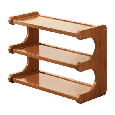 Traditional Chinese MDF & Bamboo Rectangular E-Shaped Bookshelf Storage Shelf With 2/3/4 Tiers For Living Room & Bedroom