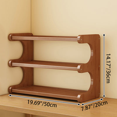 Traditional Chinese MDF & Bamboo Rectangular E-Shaped Bookshelf Storage Shelf With 2/3/4 Tiers For Living Room & Bedroom