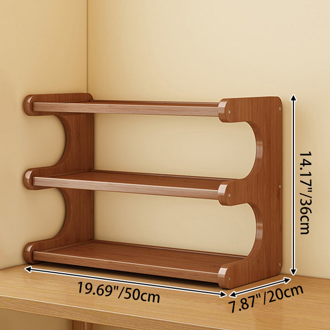 Traditional Chinese MDF & Bamboo Rectangular E-Shaped Bookshelf Storage Shelf With 2/3/4 Tiers For Living Room & Bedroom
