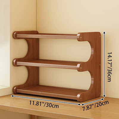 Traditional Chinese MDF & Bamboo Rectangular E-Shaped Bookshelf Storage Shelf With 2/3/4 Tiers For Living Room & Bedroom