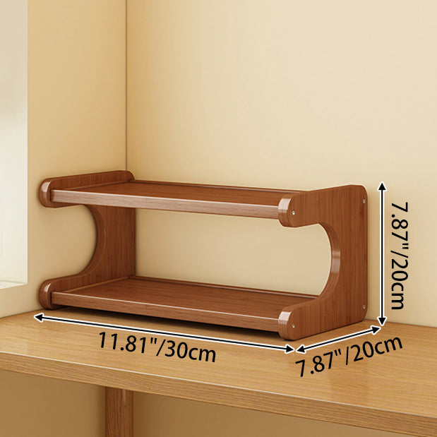 Traditional Chinese MDF & Bamboo Rectangular E-Shaped Bookshelf Storage Shelf With 2/3/4 Tiers For Living Room & Bedroom