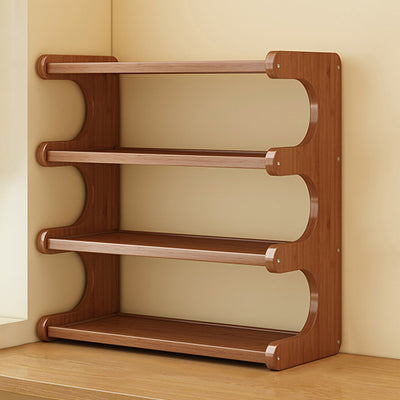 Traditional Chinese MDF & Bamboo Rectangular E-Shaped Bookshelf Storage Shelf With 2/3/4 Tiers For Living Room & Bedroom