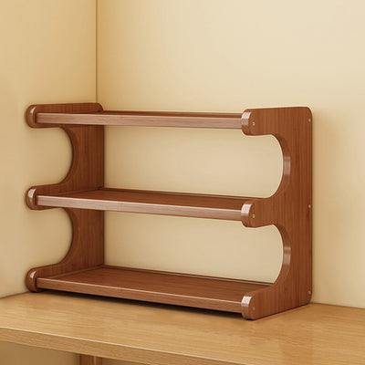 Traditional Chinese MDF & Bamboo Rectangular E-Shaped Bookshelf Storage Shelf With 2/3/4 Tiers For Living Room & Bedroom