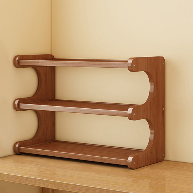 Traditional Chinese MDF & Bamboo Rectangular E-Shaped Bookshelf Storage Shelf With 2/3/4 Tiers For Living Room & Bedroom