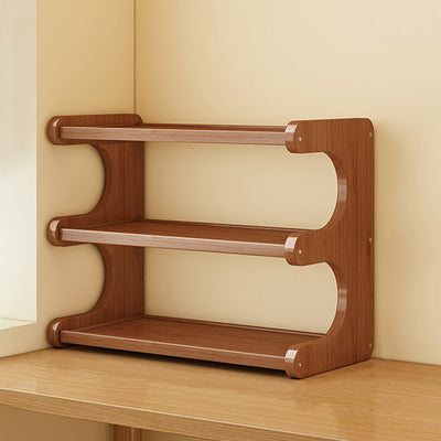 Traditional Chinese MDF & Bamboo Rectangular E-Shaped Bookshelf Storage Shelf With 2/3/4 Tiers For Living Room & Bedroom