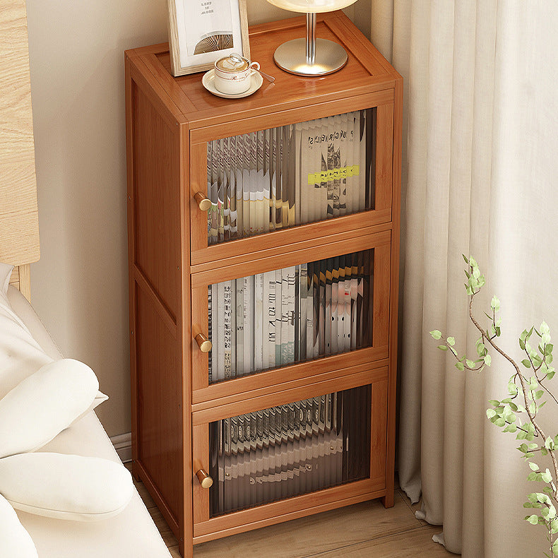 Contemporary Nordic Bamboo & Acrylic Rectangular Nightstand With 3/4-Tier Storage For Bedroom